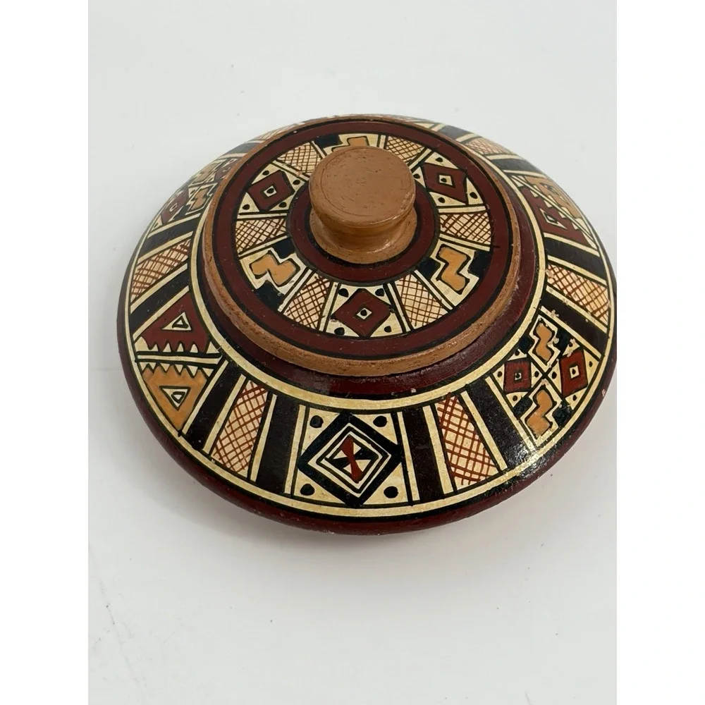 Vintage Peruvian Trinket Box Folk Art Red Clay Hand Painted Spice Jar Peru
